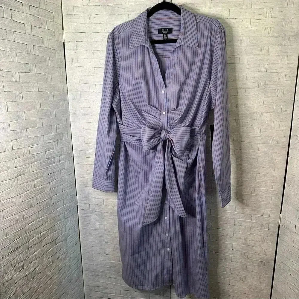 Ella RAFAELLA Womens dress striped shirt dress pleaded front‎ bow preppy Office_4
